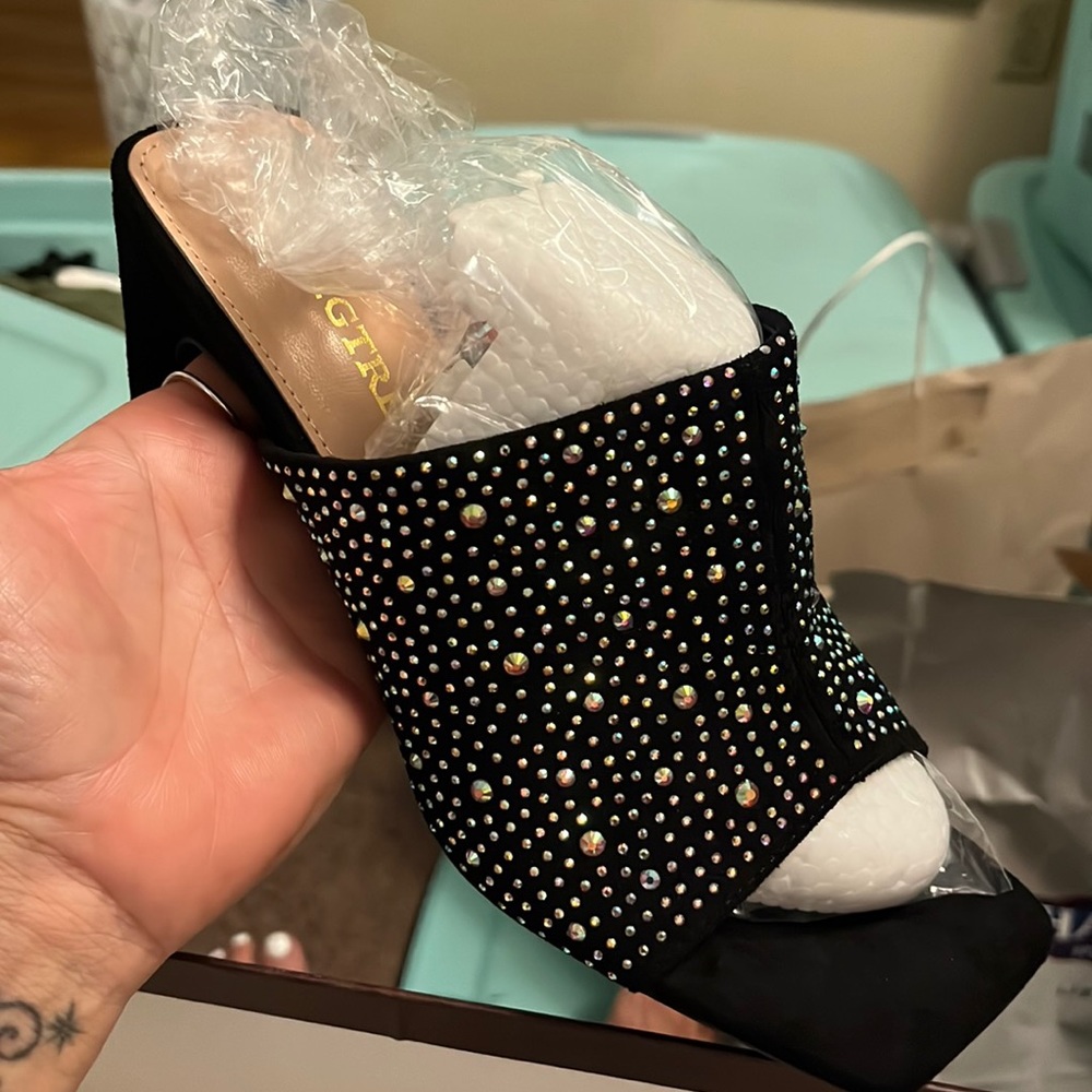 Black Sparkly Heels Open Toe And Open Back - image 1